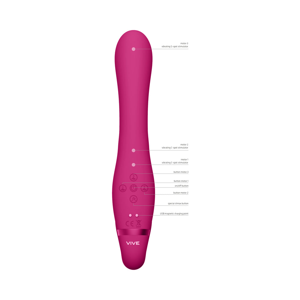 Vive Suki Rechargeable Triple Motor Pulse-wave Vibrating Silicone Strapless Strap-on Pink