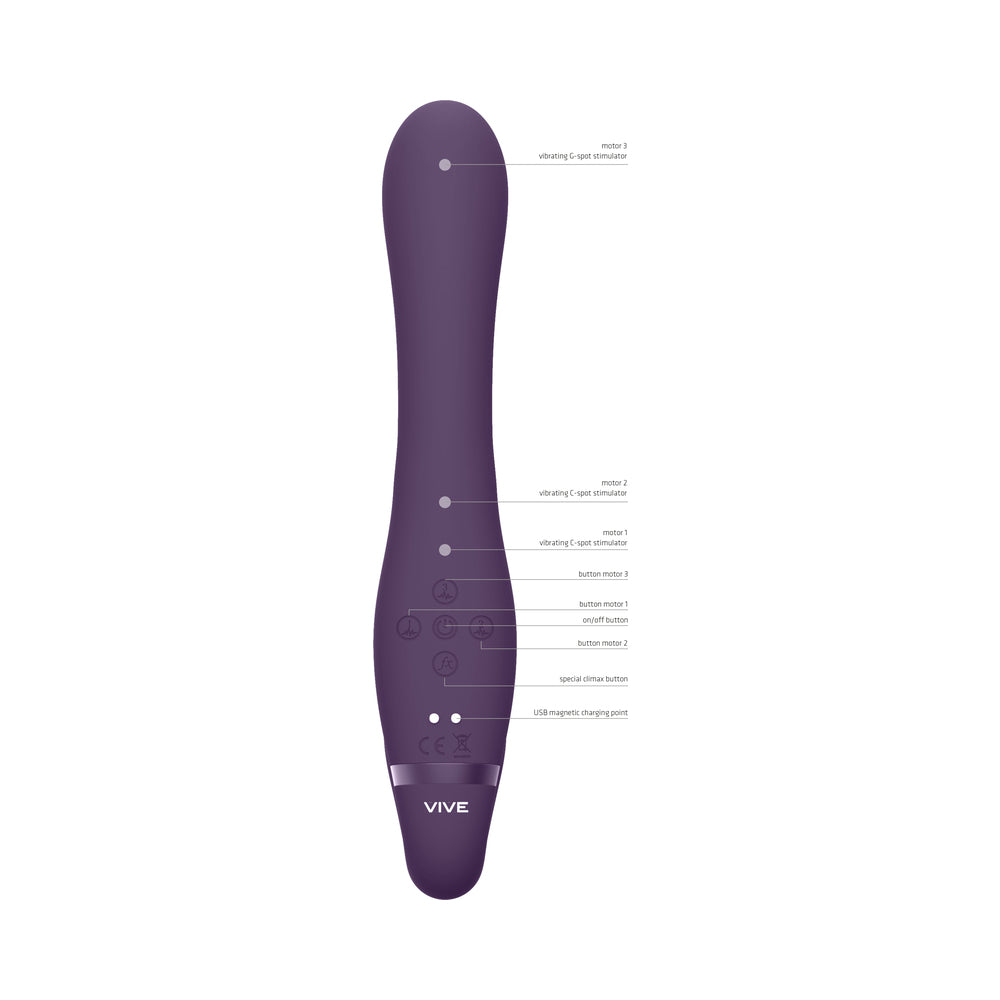 Vive Suki Rechargeable Triple Motor Pulse-wave Vibrating Silicone Strapless Strap-on Purple