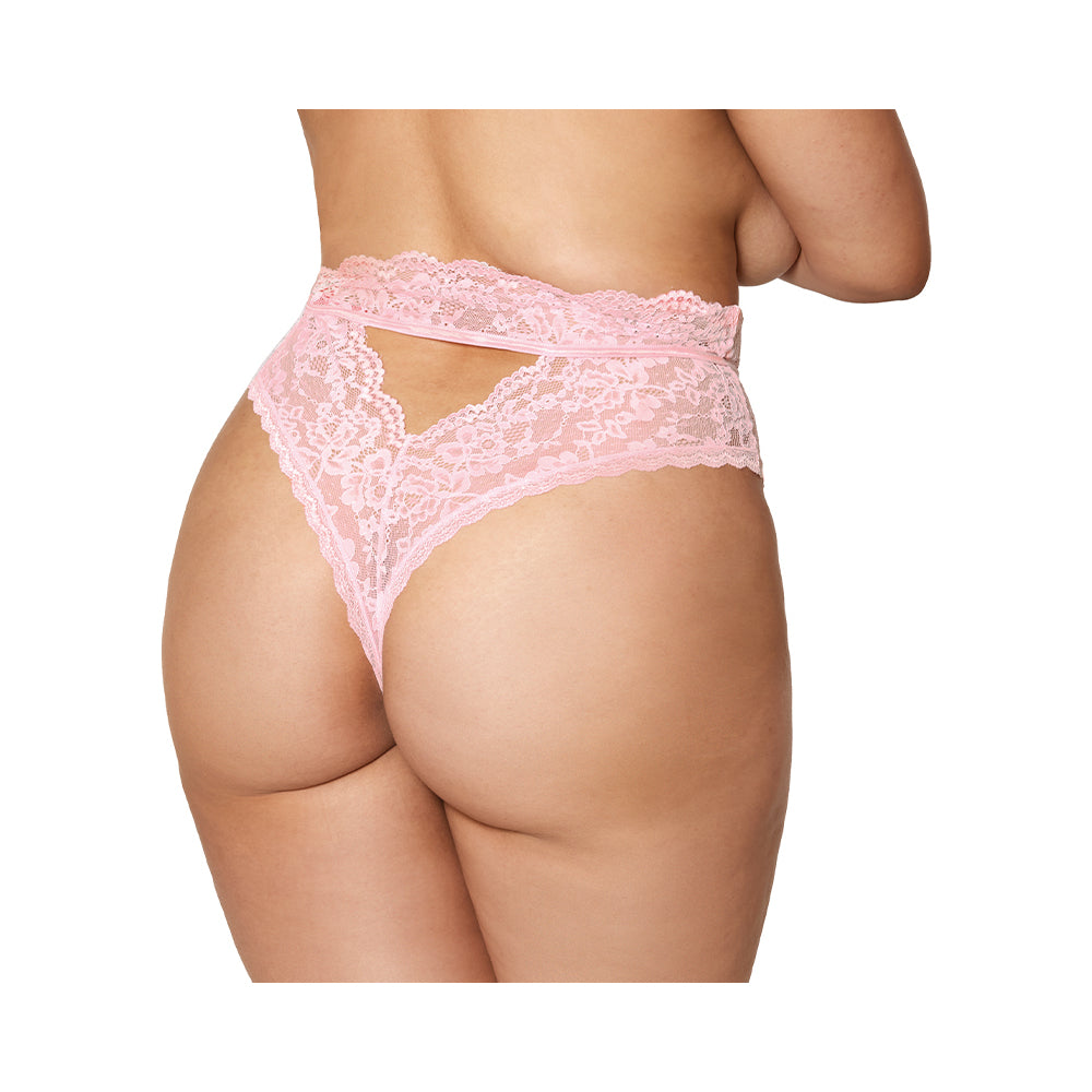 Dreamgirl High-Waist Scallop Lace Panty With Keyhole Back Pink 3XL
