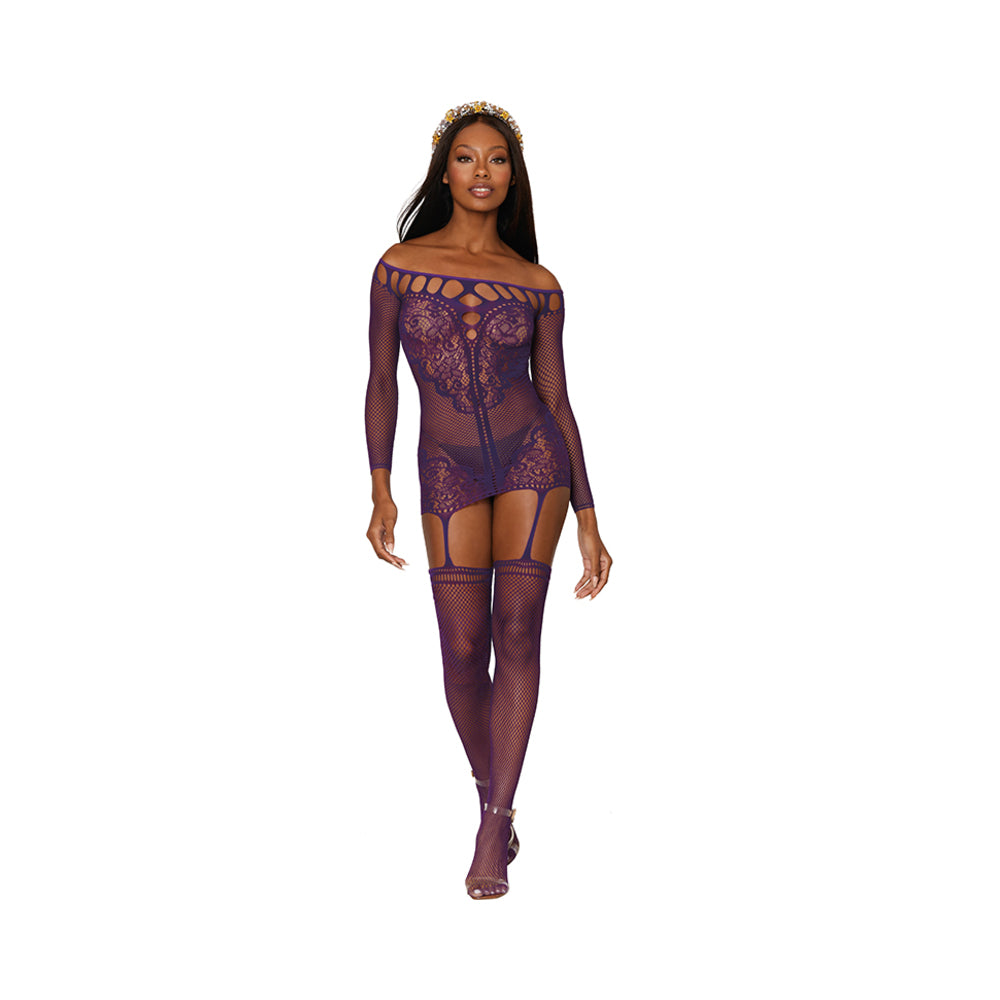 DG Fishnet GarterDress W/Stocking Aub OS