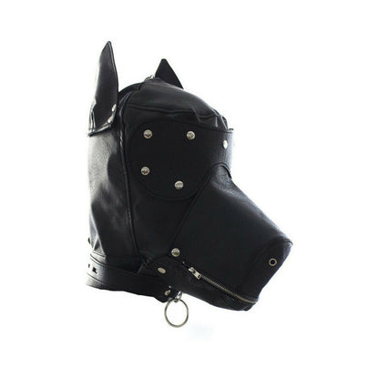 Ple'sur Locking Lace-up Faux Leather Dog Hood Mask With Zipper Mouth Black