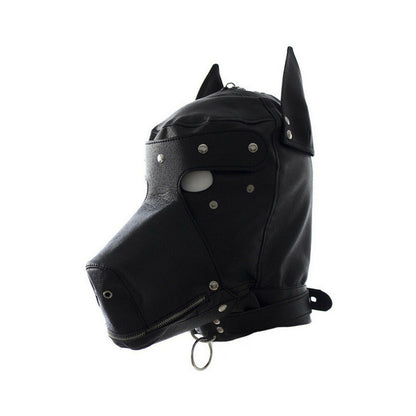 Ple'sur Locking Lace-up Faux Leather Dog Hood Mask With Zipper Mouth Black