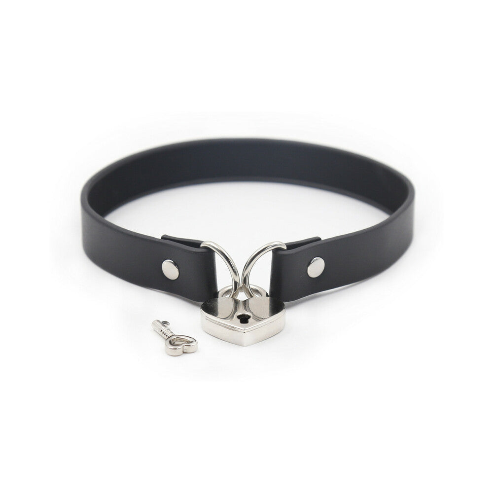 Ple'sur Pvc Collar With Heart Lock & Key Black