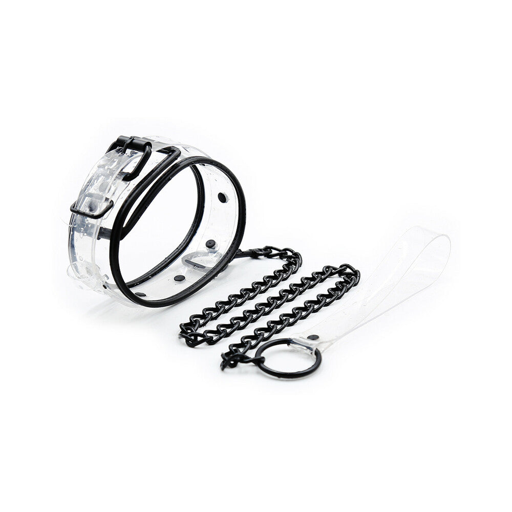 Ple'sur Pvc Contrast-piping D-ring Collar & Leash Clear/black
