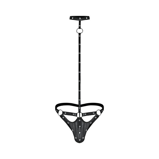 Male Power Fetish Tormentor Choker G-string Body Harness Black S/m