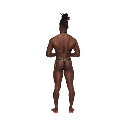 Male Power Fetish Gladiator High-neck Strappy Body Harness Black S/m
