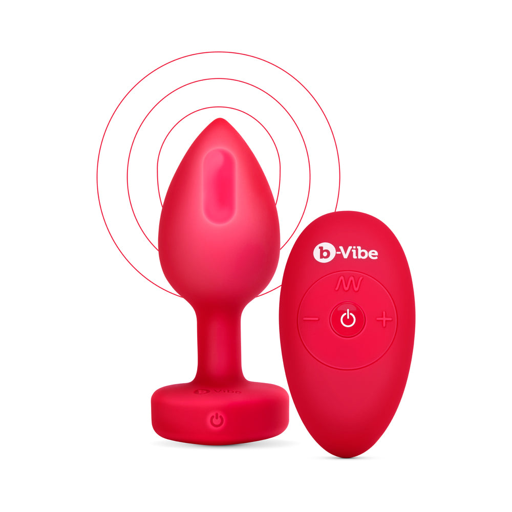 B VIBE VIBRATING HEART SHAPED JEWEL PLUG M/L RED