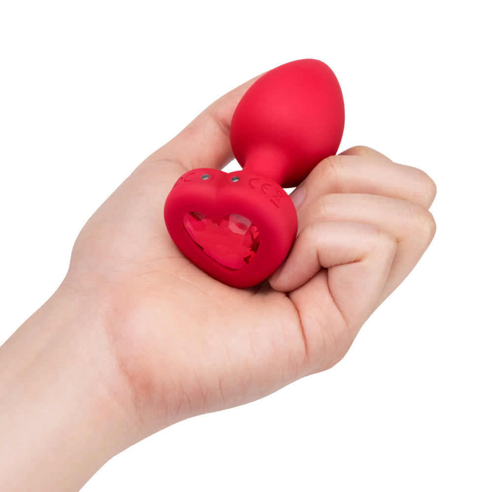 B VIBE VIBRATING HEART SHAPED JEWEL PLUG M/L RED