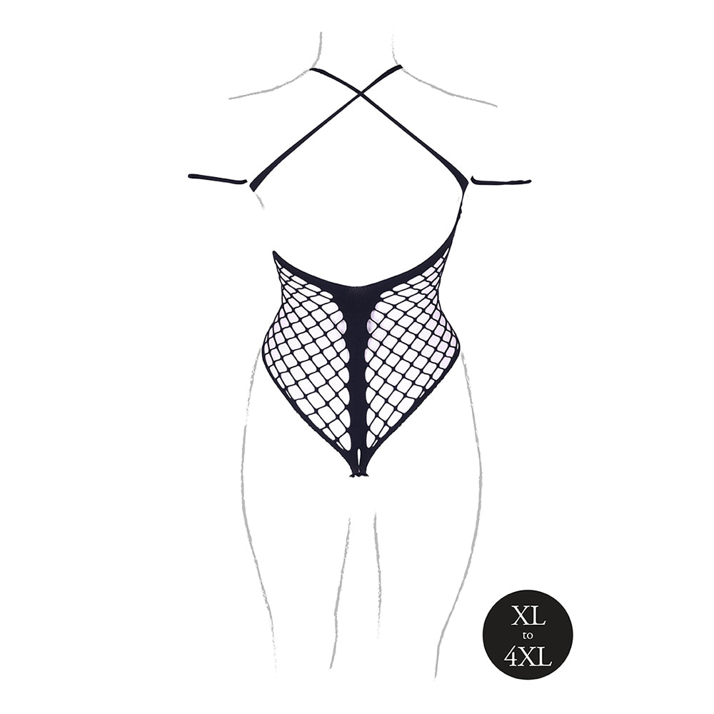 Shots Le Desir Shade Leda Xiii Bodysuit With Crossed Neckline & Off-shoulder Straps Black Queen Size