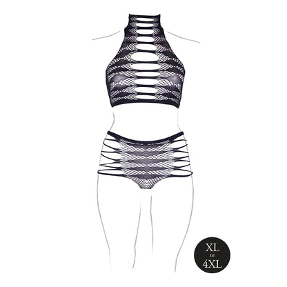 Shots Le Desir Shade Carpo Xlvi 2-piece With Turtleneck, Crop Top & Panty Black Queen Size