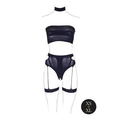 Shots Le Desir Shade Ananke Xii 3-piece With Choker, Bandeau Top & Panty With Garters Black O/s