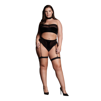 Shots Le Desir Shade Ananke Xii 3-piece With Choker, Bandeau Top & Panty With Garters Black Queen Si