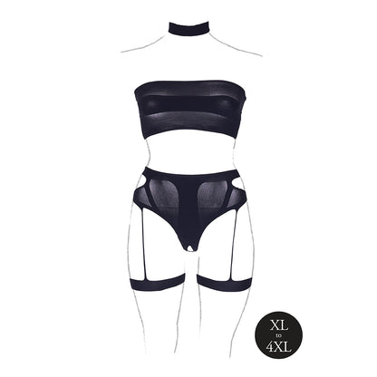 Shots Le Desir Shade Ananke Xii 3-piece With Choker, Bandeau Top & Panty With Garters Black Queen Si