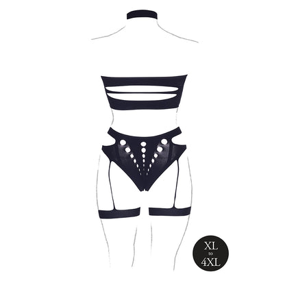 Shots Le Desir Shade Ananke Xii 3-piece With Choker, Bandeau Top & Panty With Garters Black Queen Si