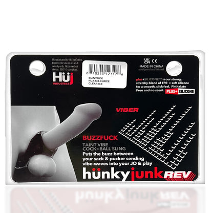 Hunkyjunk Buzzfuck Cock & Ball Sling With Taint Vibrator Clear Ice