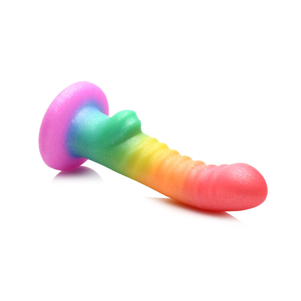 Simply Sweet Ribbed 6.5 In. Silicone Dildo Rainbow