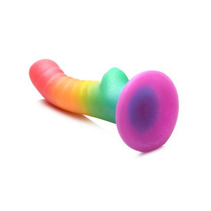 Simply Sweet Ribbed 6.5 In. Silicone Dildo Rainbow