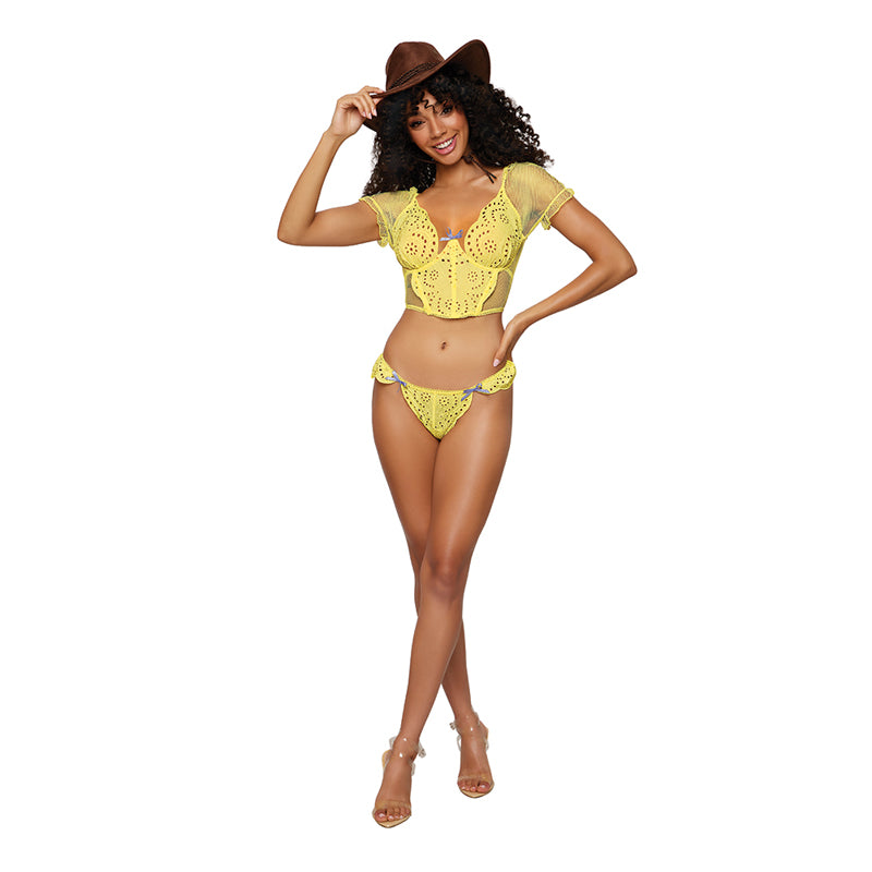 Dreamgirl Eyelet Lace Bustier & G-String Citrus S