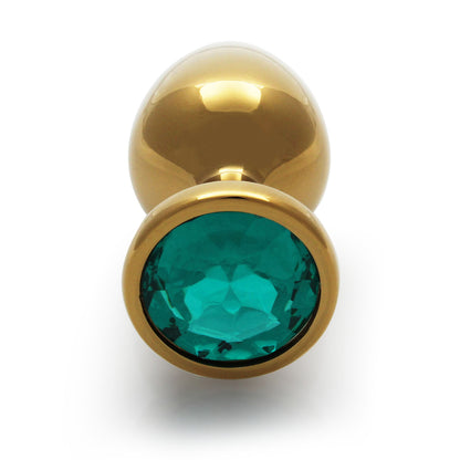 Shots Ouch! Round Gem Butt Plug Medium Gold/emerald Green