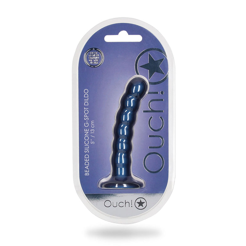 Shots Ouch! Beaded Silicone 5 In. G-spot Dildo Metallic Blue