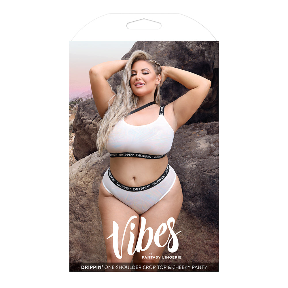 Drippin&#39; One-Shoulder Crop Top & Cheeky Panty Queen Size