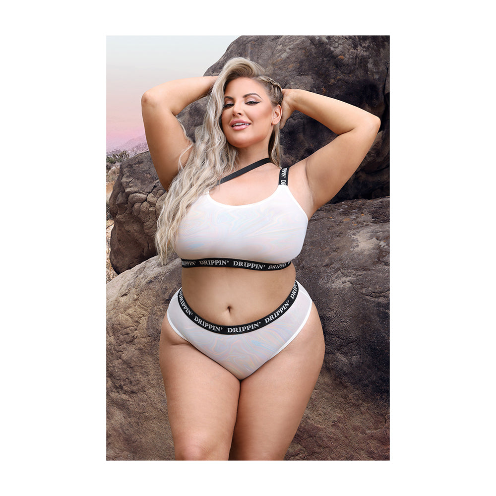 Drippin&#39; One-Shoulder Crop Top & Cheeky Panty Queen Size