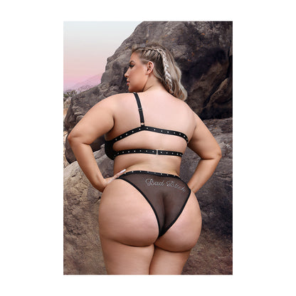 Fantasy Lingerie Vibes Bad Bitch One-shoulder Bling Bralette & Bikini Panty With Rhinestone Letterin