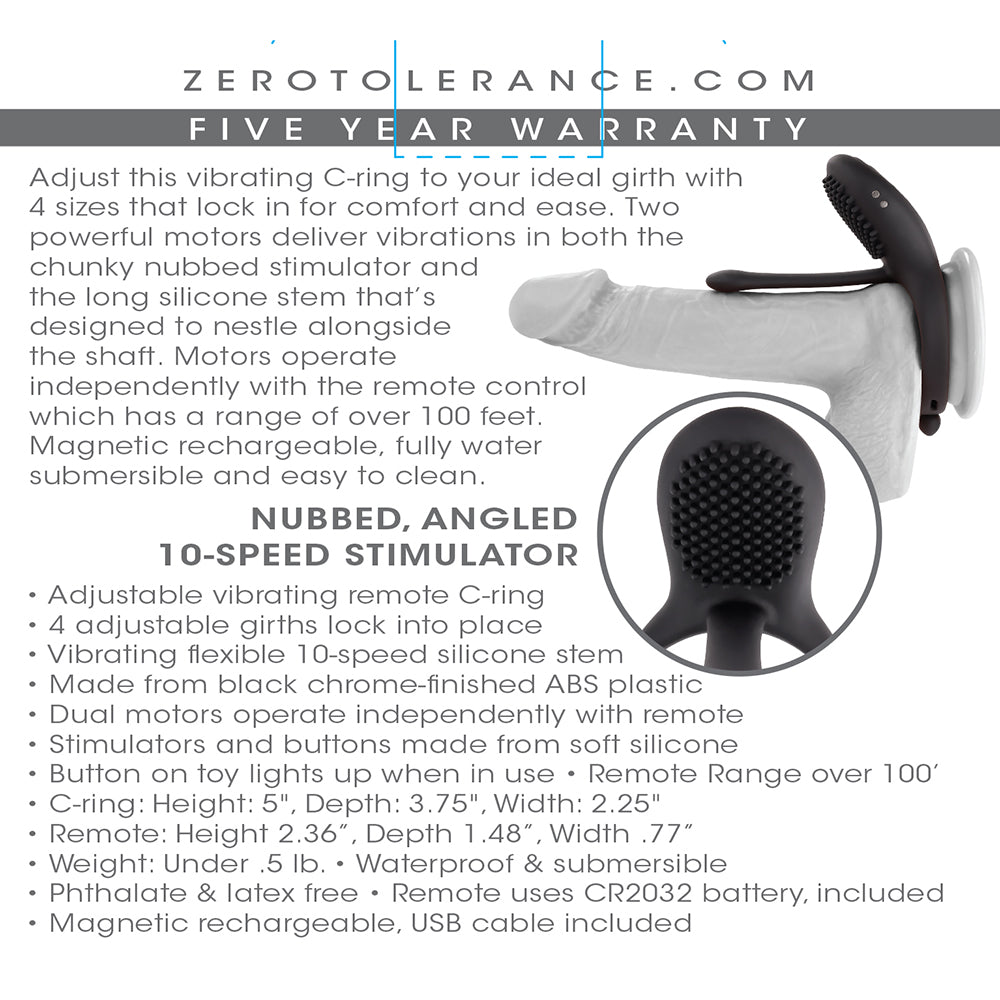 Zero Tolerance Mr. Tickler Rechargeable Remote Controlled Stimulating Adjustable Silicone Cockring B