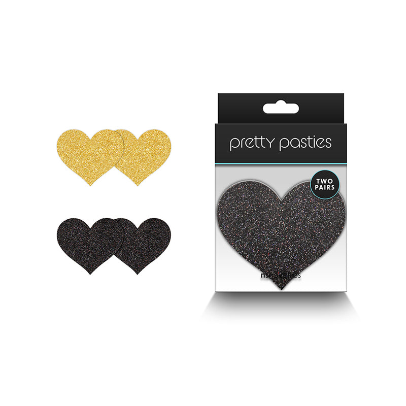 Pretty Pasties Glitter Hearts Black/gold 2 Pair