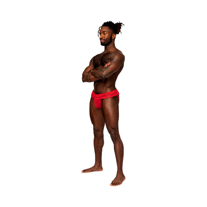 Male Power Sassy Lace Skirt Jock Red S/m