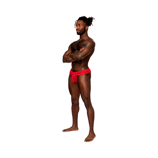 Male Power Sassy Lace Skirt Jock Red S/m