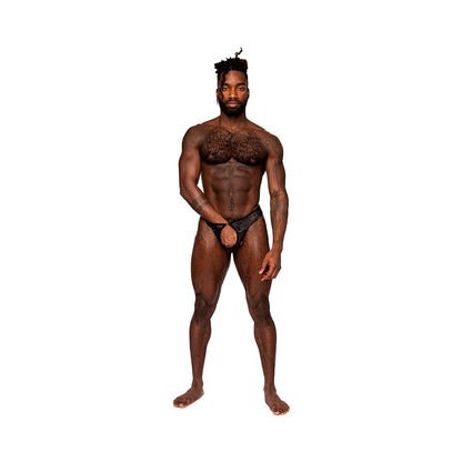 Male Power Sassy Lace Open Ring Thong Black S/m