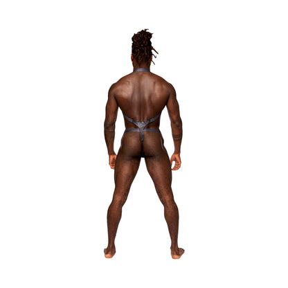 Male Power S'naked Shoulder Sling Harness Thong One-piece Black/blue L/xl
