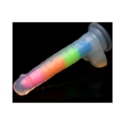 Lollicock Silicone Dildo With Balls 7 In. Rainbow Glow In The Dark