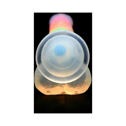 Lollicock Silicone Dildo With Balls 7 In. Rainbow Glow In The Dark