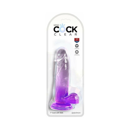 King Cock Clear 7' Cock w/Balls - Purple