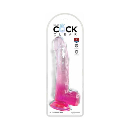 King Cock Clear 9' Cock w/Balls - Pink