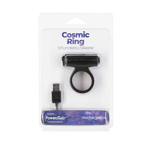 Cosmic Cock Ring w/Rechargeable Bullet - 9 Functions Black