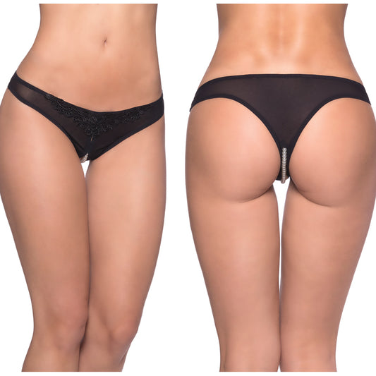 Crotchless Thong w/Pearls Black O/S