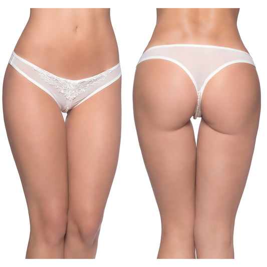 Crotchless Thong w/Pearls White O/S