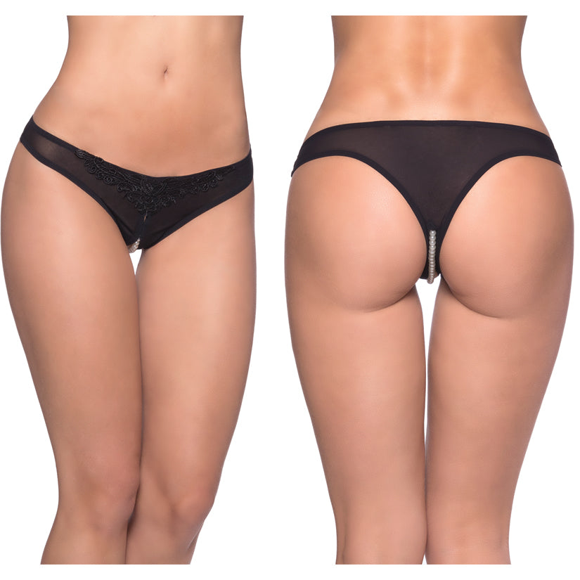 Crotchless Thong w/Pearls Black 1X/2X