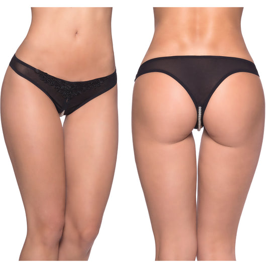 Crotchless Thong w/Pearls Black 1X/2X