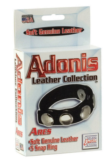 Adonis Leather Collection Ares 5 Snap Adjustable Strap Black